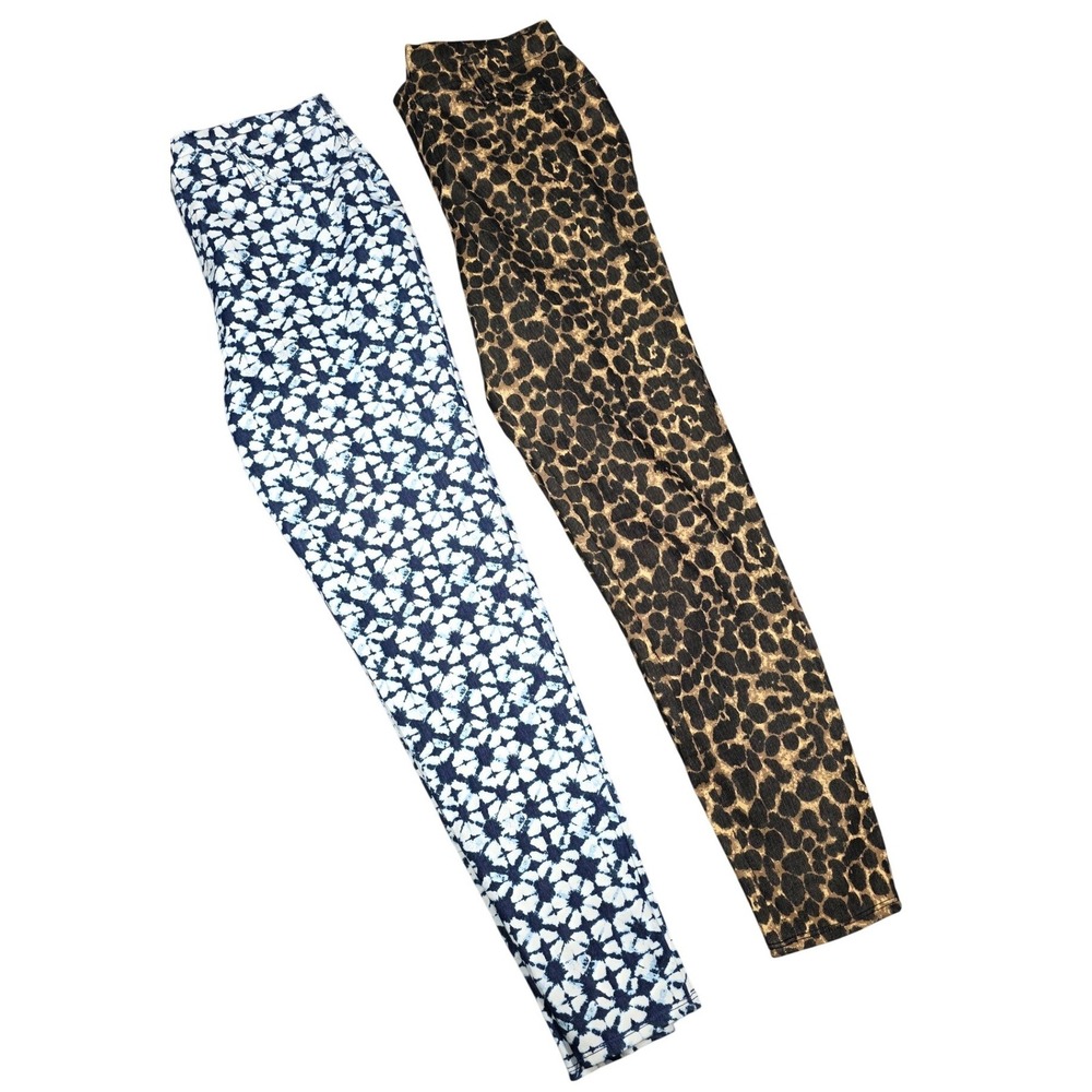 Lot 2 Jeggings Pants Stretch Pull On Large 12-14 Leopard Tie Dye Blue Comfy